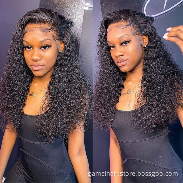 Wholesale Vendor 13*4 Lace Front Wig Transparent Lace Curly Wave Wigs 100% Virgin Human Hair With Bleached For Woman